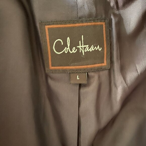 Cole Haan Men's wool blend coat with leather trim, Wheat Size L - Picture 15 of 16